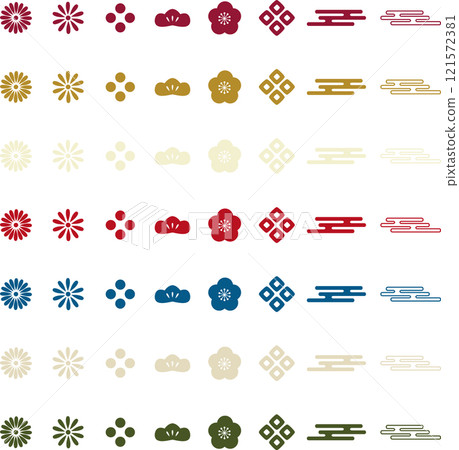 新年顏色日本圖案花圖示集 121572381