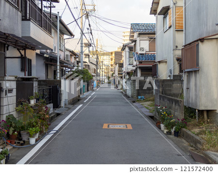 Densely populated residential areas and narrow streets 121572400