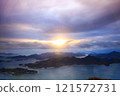 View from Ryuozan Observatory in Mihara City, Hiroshima Prefecture: Winter sunrise over the Seto Inland Sea 121572731