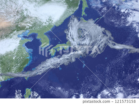 Japanese archipelago cold front, warm front, occluded front, stationary front, fictional weather map (3DCG image) 121573158
