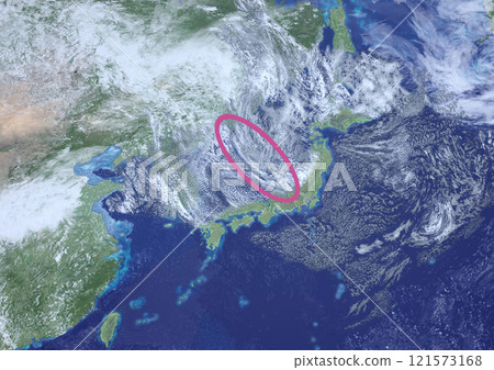Japan Sea Polar Air Mass Convergence Zone (JPCZ) - Fictional weather chart and symbols (3DCG image) 121573168