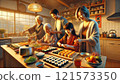 Family around hot pot 121573350