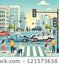 Traffic accident at an intersection 121573638