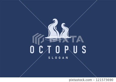 Octopus Logo Old Retro Vintage Design Ocean Animal Vector Tentacle Illustration Template 121573690
