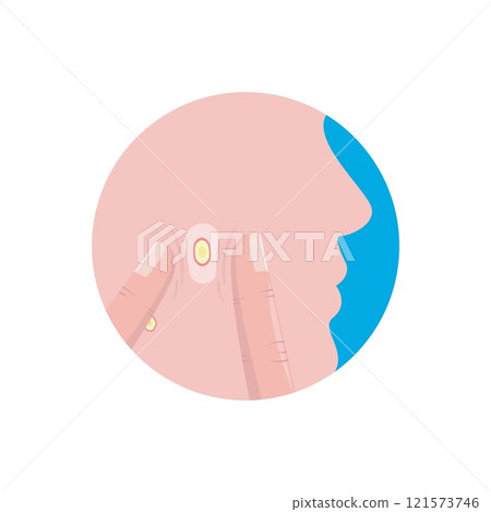 Man squeezes pimples on his face with his fingers vector cartoon element design Man squeezes pimples on his face with his fingers vector cartoon element design 121573746