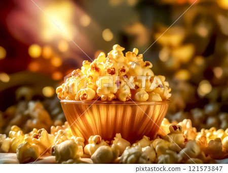 Image material of popcorn and a sparkling background 121573847