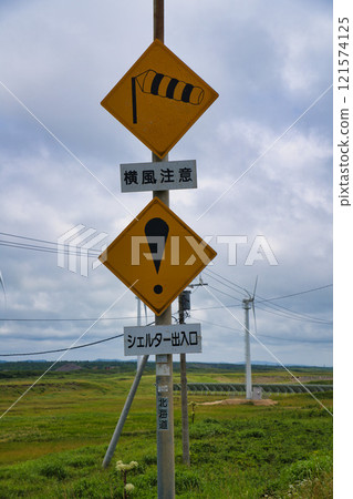 Crosswind caution sign Crosswind caution sign 121574125