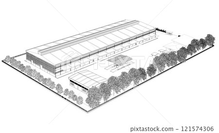 3D illustration of building project 121574306
