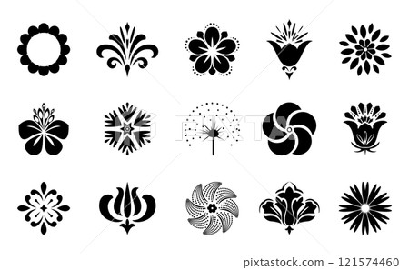 Flower icons set. Isolated elements for design. Vector graphics. Flower icons set. Isolated elements for design. Vector graphics. 121574460