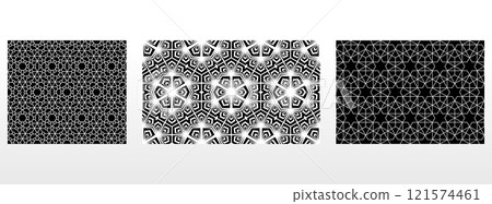 Geometric set of seamless black and white patterns. Simple vector graphics. 121574461