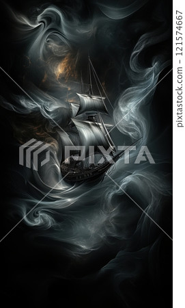 Mysterious Ship Amidst Ethereal Swirls 121574667