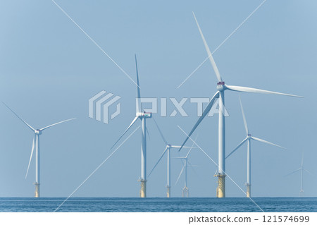 View of the Offshore wind power systems off the western coast of Taiwan. 121574699