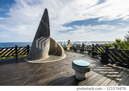 Building view of Taiwan's southernmost point landmark, It is located in Cape Eluanbi of Kenting National Park in Pingtung, Taiwan. 121574876