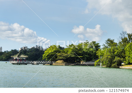 Beautiful lakeshore landscape of Chengcheng Lake Scenic Area in Kaohsiung, Taiwan. 121574974