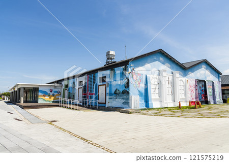 Building view of the Beimen visitor center in Tainan, Taiwan, one of the Southwest Coast National Scenic Area attractions. 121575219