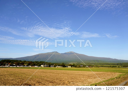 Fields after autumn harvest and Mt. Chokai Fields after autumn harvest and Mt. Chokai 121575307
