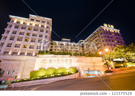 Night view of the Skylark Hotel at the E-DA Theme Park in Dashu, Kaohsiung, Taiwan. Night view of the Skylark Hotel at the E-DA Theme Park in Dashu, Kaohsiung, Taiwan. 121575529
