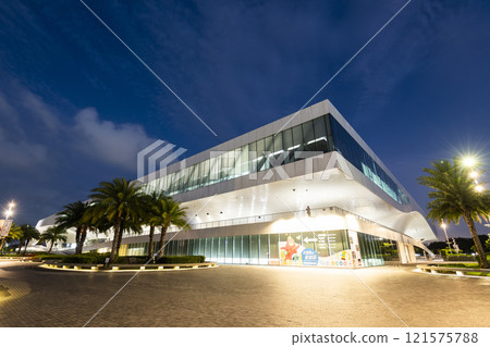 Night view of the National Kaohsiung Center for the Arts (Weiwuying), Taiwan. The site was originally a military compound and was reconstructed as an arts center. 121575788