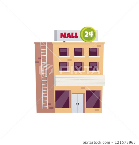 Vector illustration of a brick store with a 24 hour sign on a white background. Vector illustration of a brick store with a 24 hour sign on a white background. 121575963