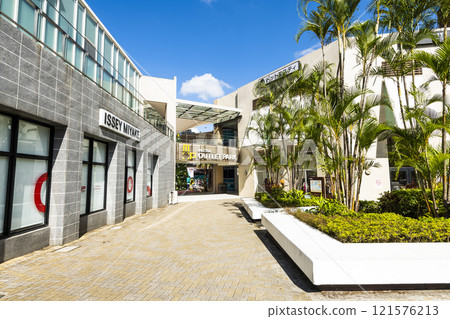Low-angle view of the Mitsui Outlet Park Linkou in New Taipei City, Taiwan. It is Mitsui Fudosan's third overseas base. Low-angle view of the Mitsui Outlet Park Linkou in New Taipei City, Taiwan. It is Mitsui Fudosan's third overseas base. 121576213