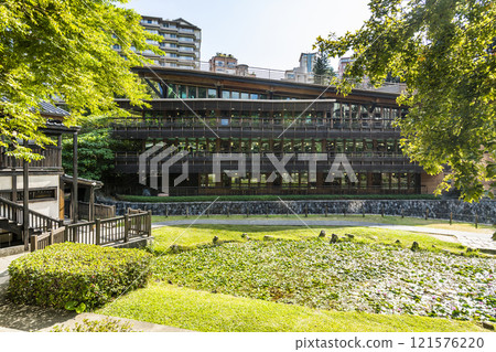Building view of the Taipei Public Library Beitou Branch in Taipei, Taiwan, is an eco-friendly green building. 121576220