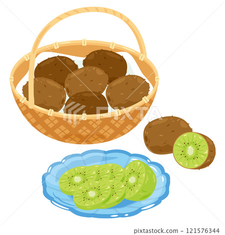 綠色獼猴桃放在籃子裡 121576344