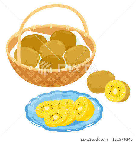 金色獼猴桃放在籃子裡 121576346