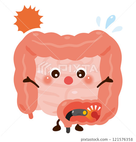 Character illustration of an intestine undergoing a colonoscopy examination Character illustration of an intestine undergoing a colonoscopy examination 121576358