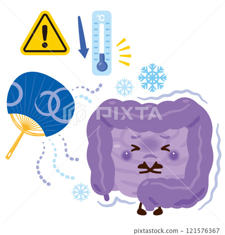 Intestine character feeling unwell due to cold weather 121576367