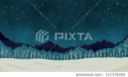 雪場白樺星空，水彩風格手繪背景圖 121576369