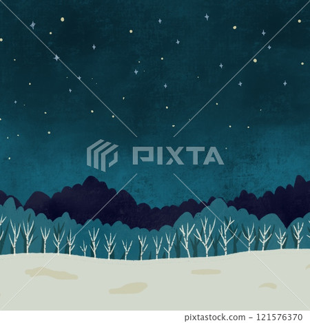 雪場白樺星空，水彩風格手繪背景圖 121576370