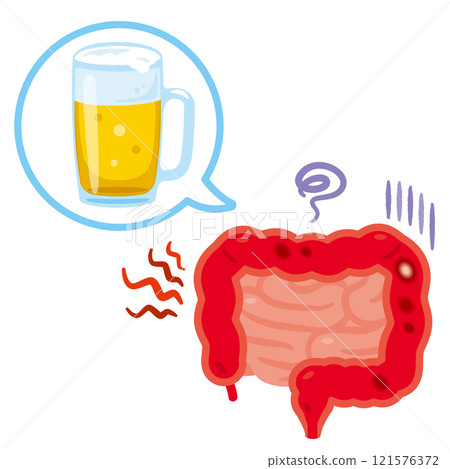 Illustration of intestines inflamed by alcohol 121576372