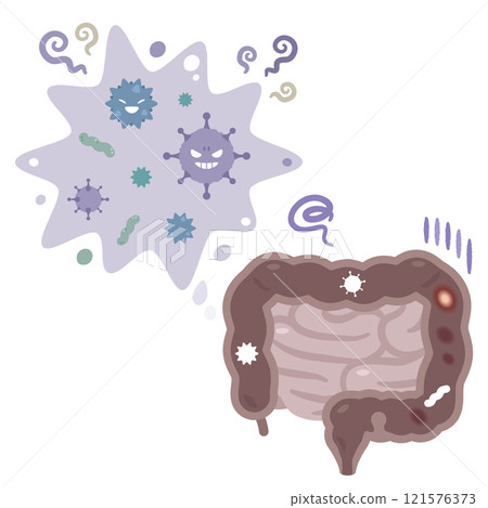 Illustration of a virus-infected intestine Illustration of a virus-infected intestine 121576373