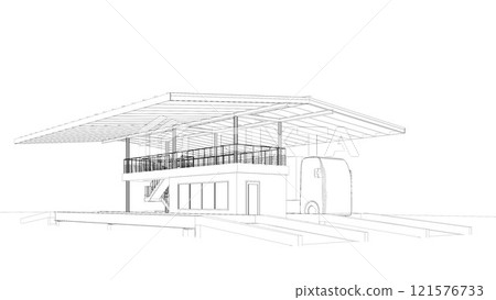 3D illustration of truck weight scale 121576733