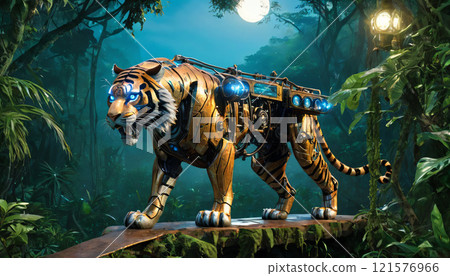 晚上在森林裡遇見的老虎的背影 晚上在森林裡遇見的老虎的背影 121576966