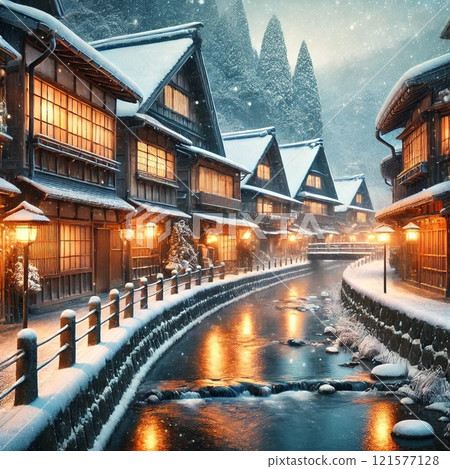 Ginzan hot spring in winter 121577128