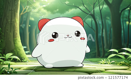 森林裡一棵樹上可愛的雪人 121577174