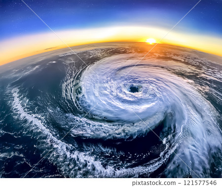 Image of a typhoon seen from high above 121577546