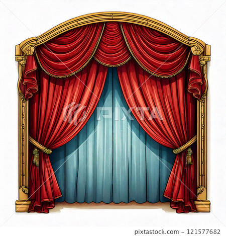 Elegant Red Theater Curtains Isolated On White Background Elegant Red Theater Curtains Isolated On White Background 121577682