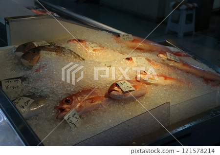 Fish for sale at a fish market in Okinawa Fish for sale at a fish market in Okinawa 121578214