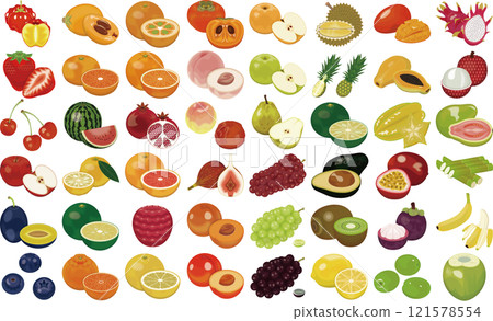 Illustrations of various kinds of fruits ② (strawberries, watermelons, grapes, apples) Illustrations of various kinds of fruits ② (strawberries, watermelons, grapes, apples) 121578554