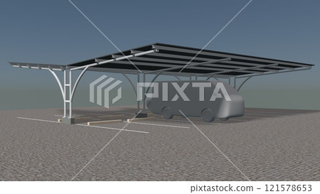 3D illustration of parking and carport 121578653