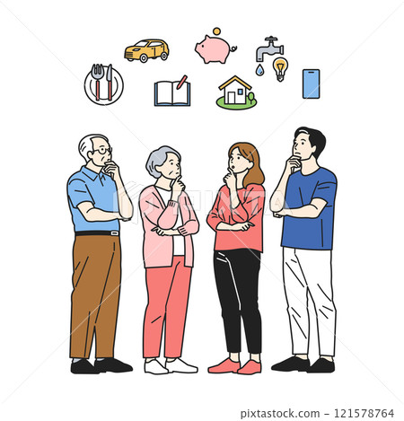 抬頭思考生活費的人_全身 抬頭思考生活費的人_全身 121578764