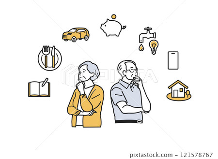 抬頭思考生活費的人_上半身 121578767