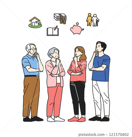 A person looking up and thinking about the three major funds_full body 121578802