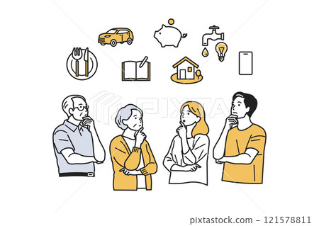 Person looking up and thinking about living expenses_upper body Person looking up and thinking about living expenses_upper body 121578811