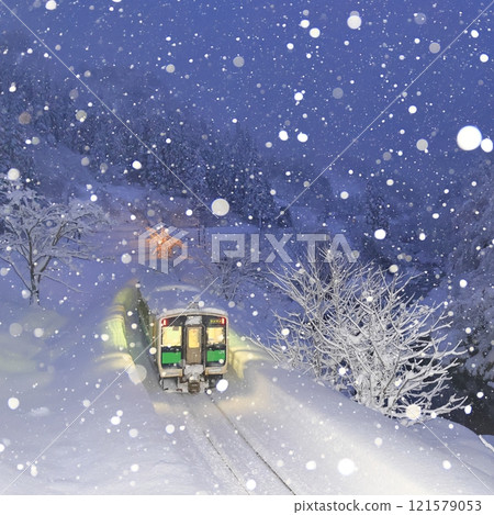 只見線下雪（拍攝火車從後面逃走） 121579053