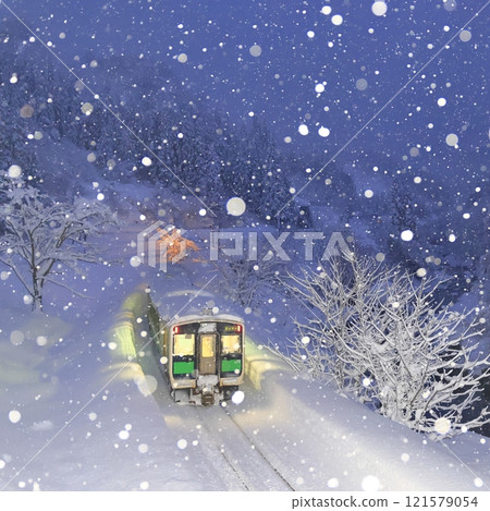 只見線下雪(拍攝火車從後面逃走) 只見線下雪(拍攝火車從後面逃走) 121579054