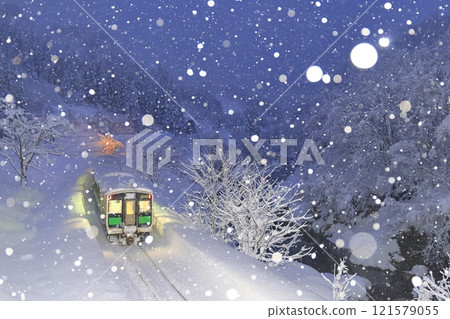 只見線下雪(拍攝火車從後面逃走) 只見線下雪(拍攝火車從後面逃走) 121579055