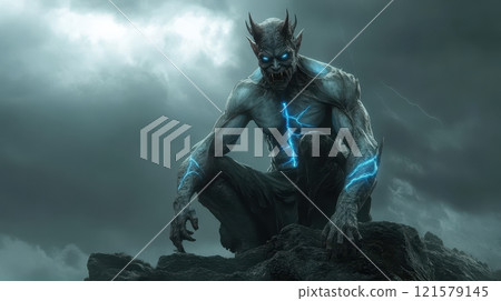 powerful demon with translucent skin and glowing blue veins 121579145